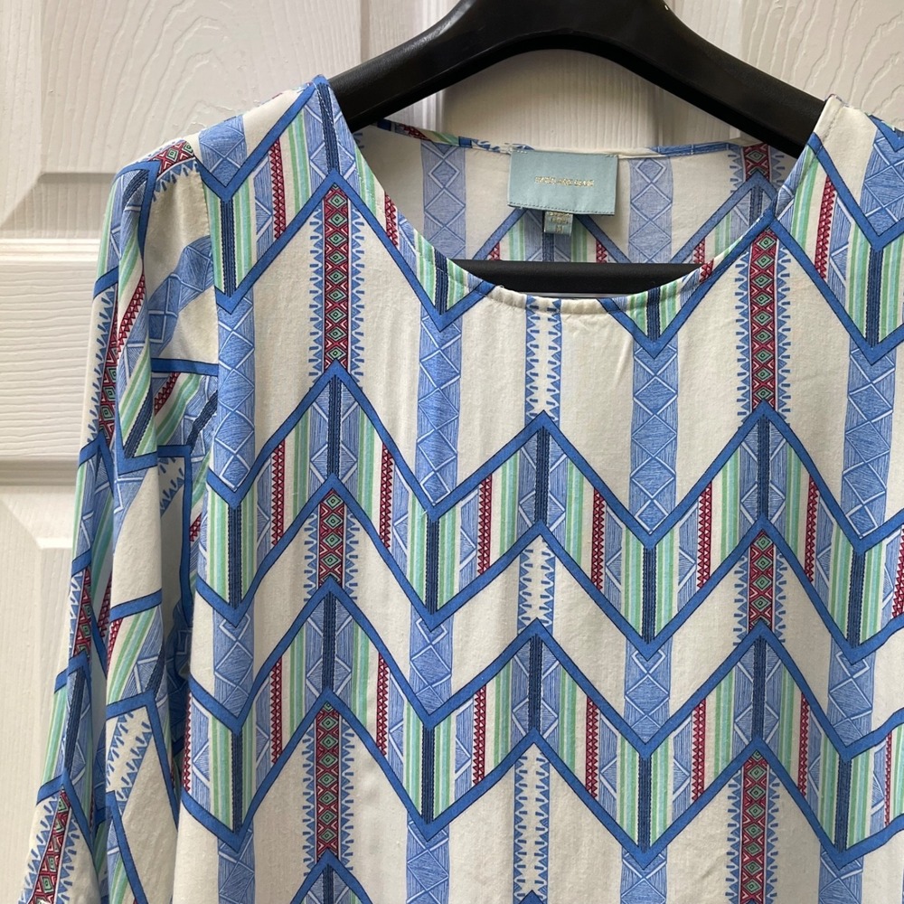 Skies Are Blue Women's Medium Colorful Crew Neck Lightweight Mosaic Shirt Boho